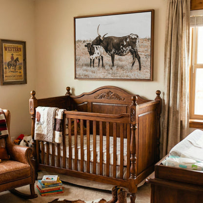 Longhorn Nursery Wall Art - Western Nursery Decor with Cow and Calf Artwork Wall Art Teri James Photography