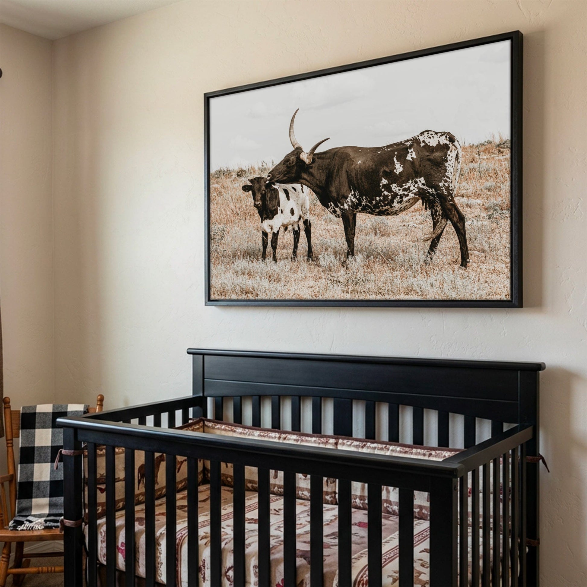 Longhorn Nursery Wall Art - Western Nursery Decor with Cow and Calf Artwork Wall Art Teri James Photography