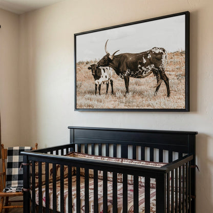 Longhorn Nursery Wall Art - Western Nursery Decor with Cow and Calf Artwork Wall Art Teri James Photography