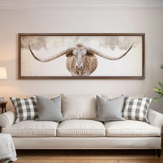 Longhorn Panorama Canvas Wall Art in Sepia Tones Wall Art Teri James Photography