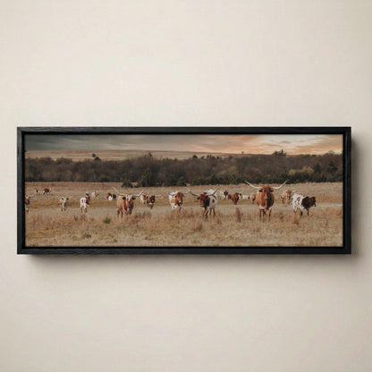 Longhorn Panorama Wall Art – Texas Ranch Wall Art