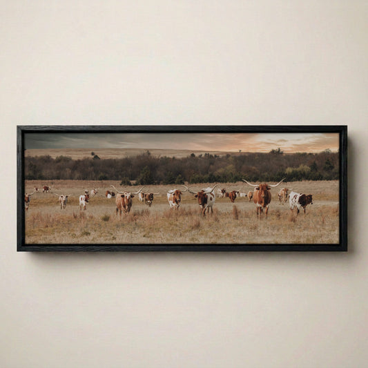 Longhorn Panorama Wall Art – Texas Ranch Wall Art