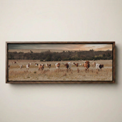 Longhorn Panorama Wall Art – Texas Ranch Wall Art