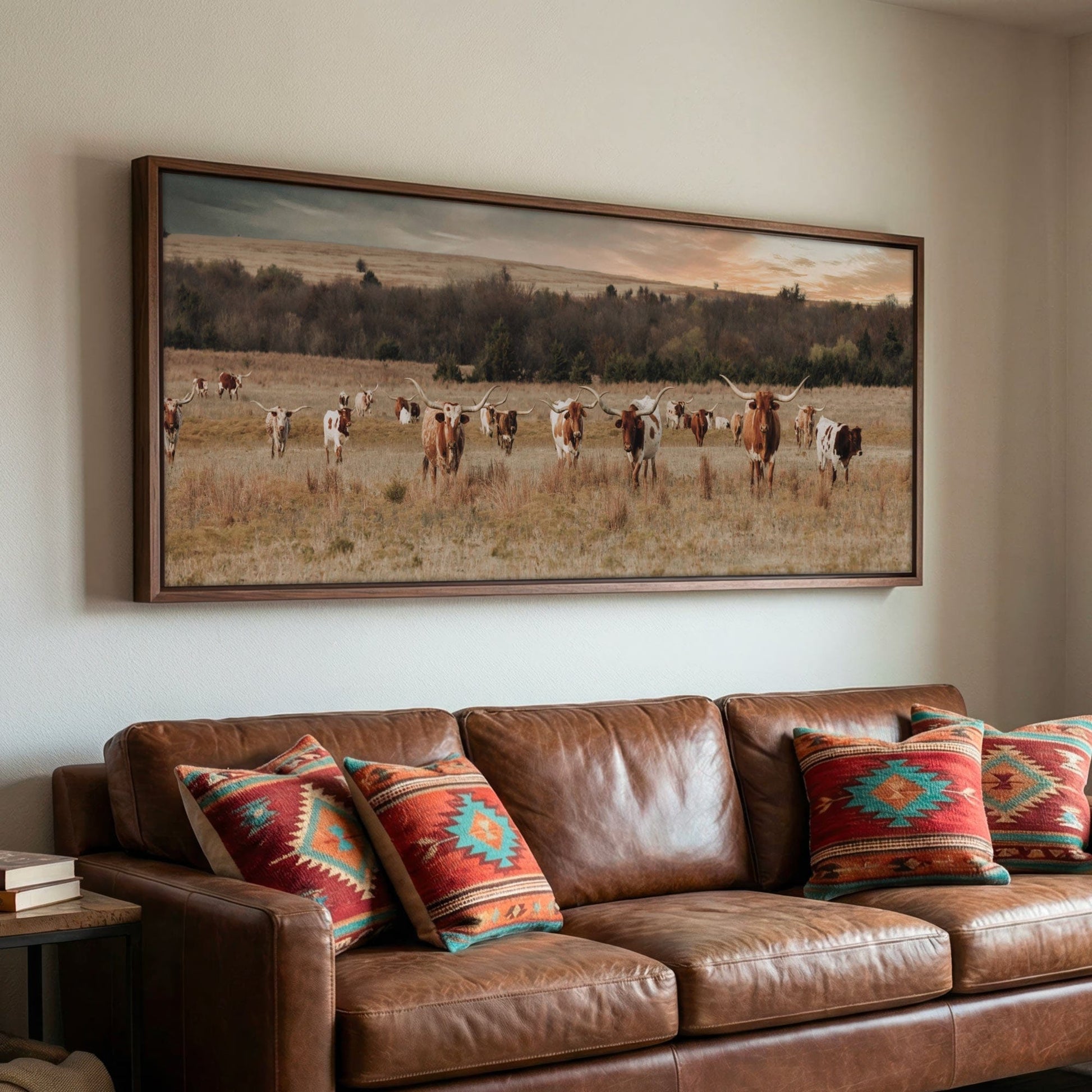 Longhorn Panorama Wall Art – Texas Ranch Wall Art Wall Art Teri James Photography