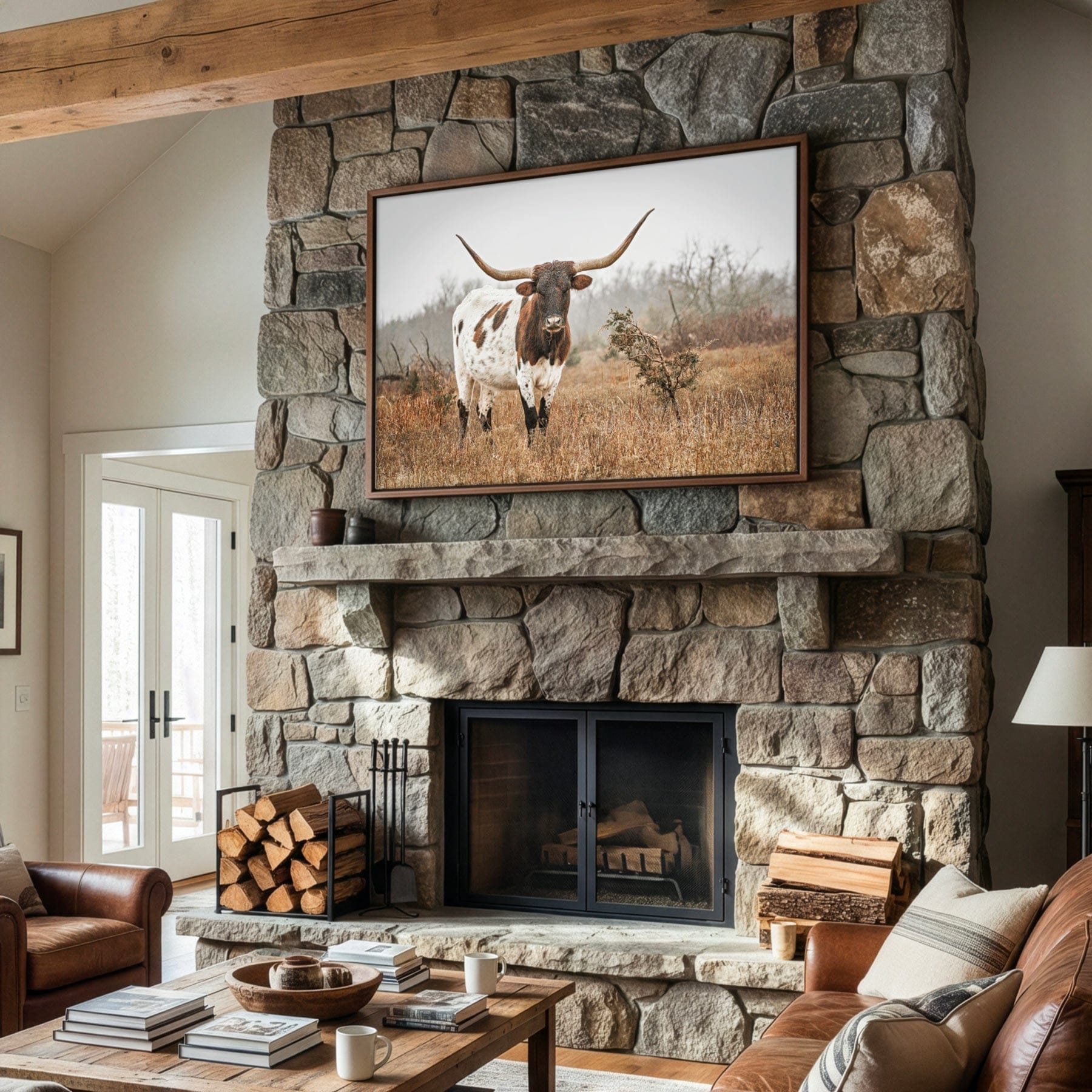 Longhorn Western Wall Art – Large Rustic Cow Canvas for Farmhouse Decor Wall Art Teri James Photography