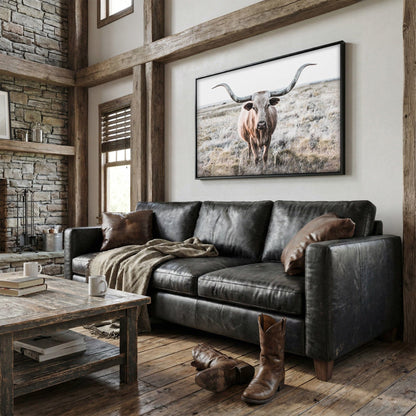 Modern Farmhouse Longhorn Art - Rustic Texas Cattle Painting with Contemporary Western Style Wall Art Teri James Photography