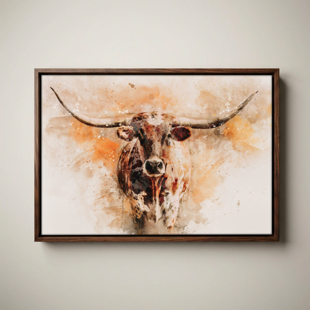 Modern Western Longhorn Art | Watercolor-Effect Canvas
