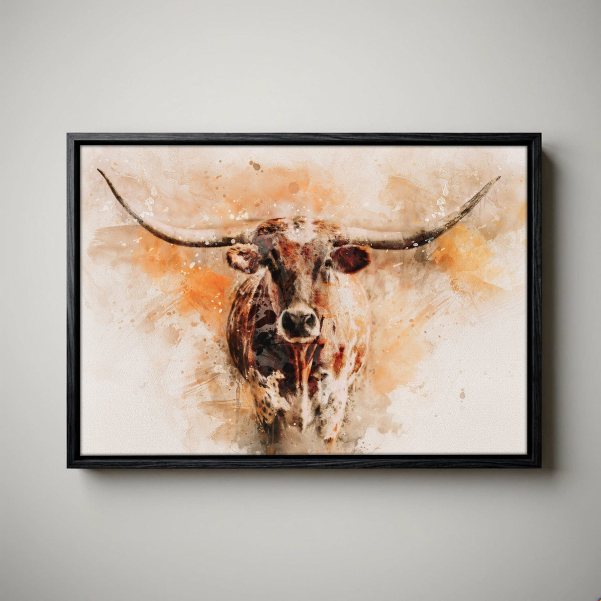 Modern Western Longhorn Art | Watercolor-Effect Canvas
