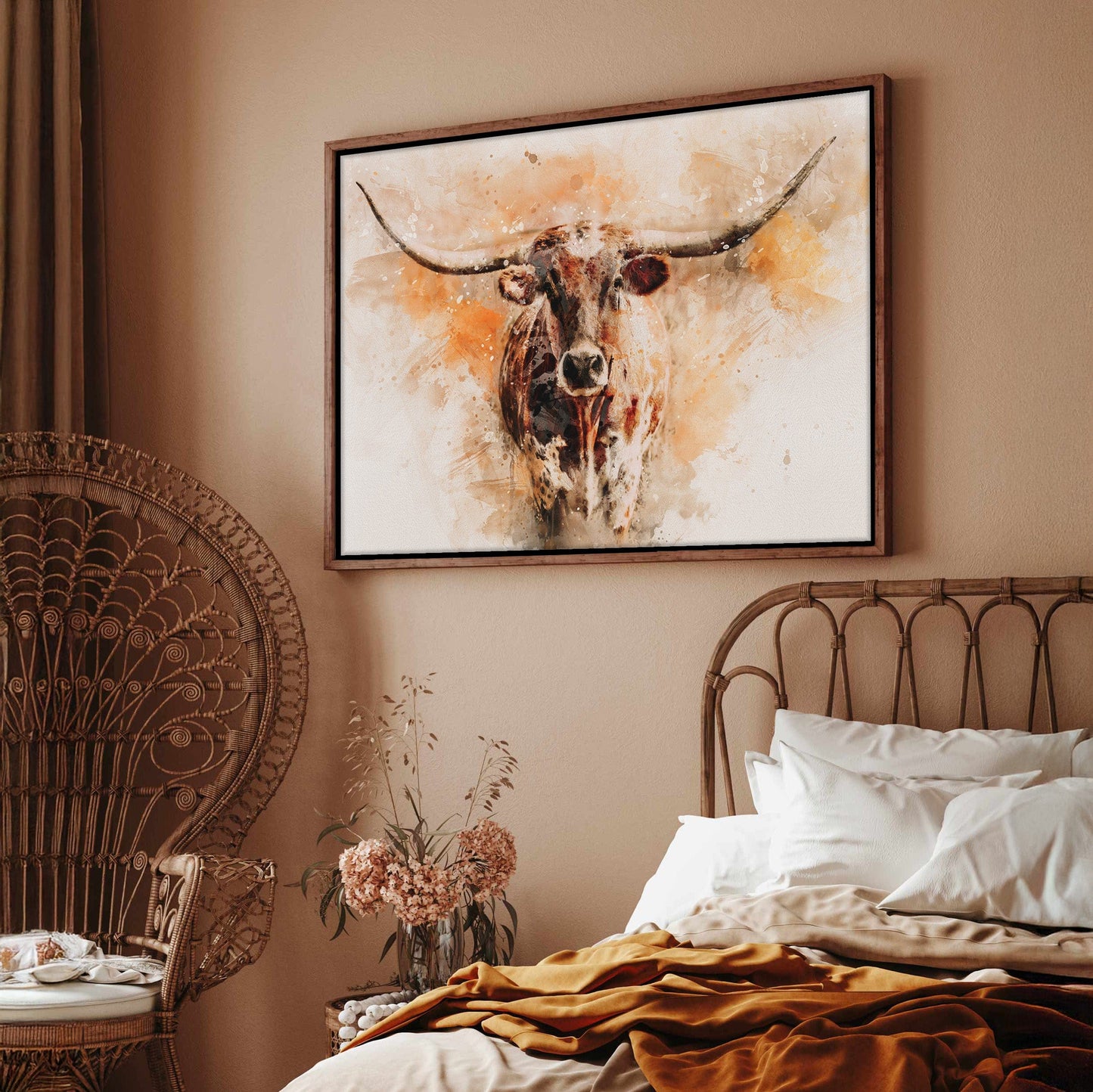 Modern Western Longhorn Art Watercolor Painting Wall Art Teri James Photography