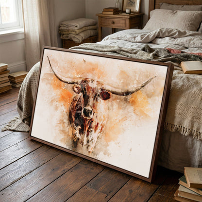 Modern Western Longhorn Art Watercolor Painting Wall Art Teri James Photography