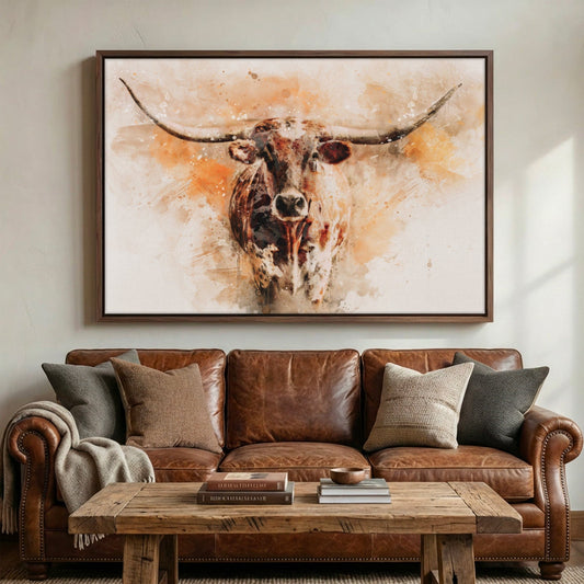 Modern Western Longhorn Art Watercolor Painting Wall Art Teri James Photography