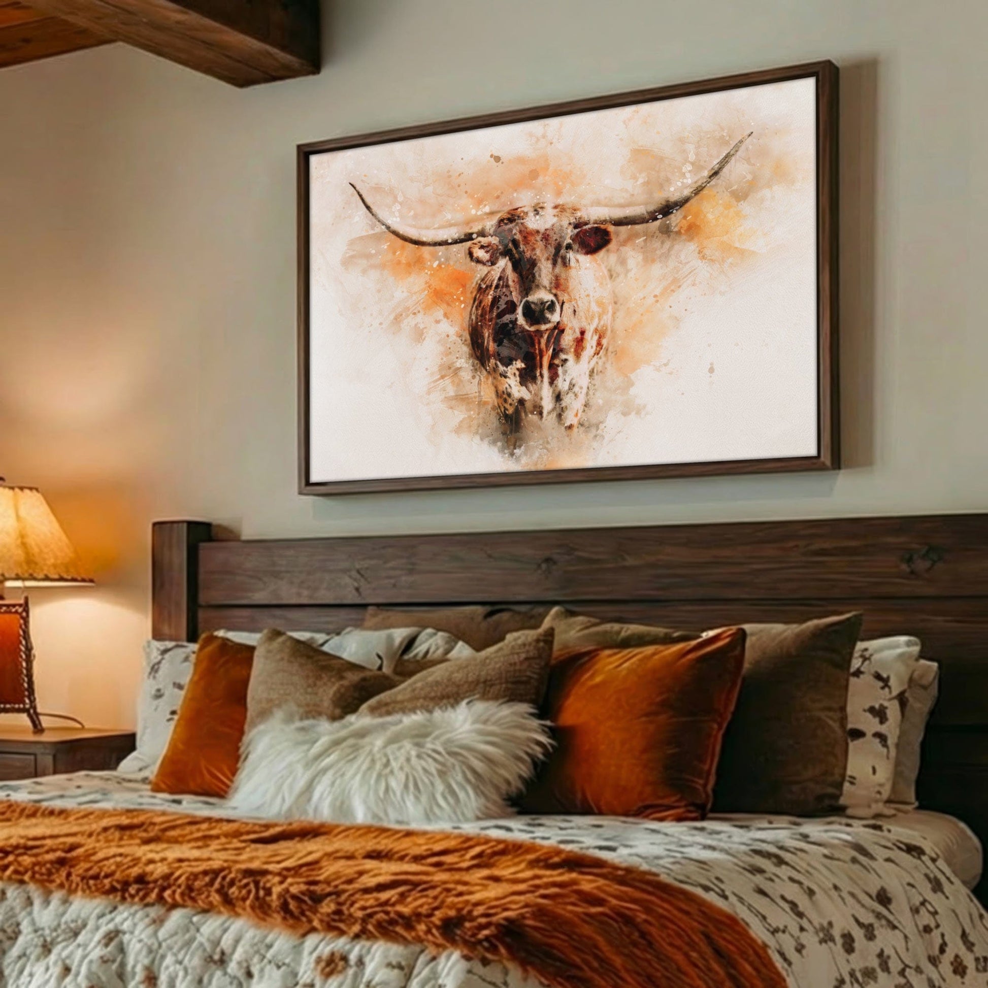 Modern Western Longhorn Art Watercolor Painting Wall Art Teri James Photography
