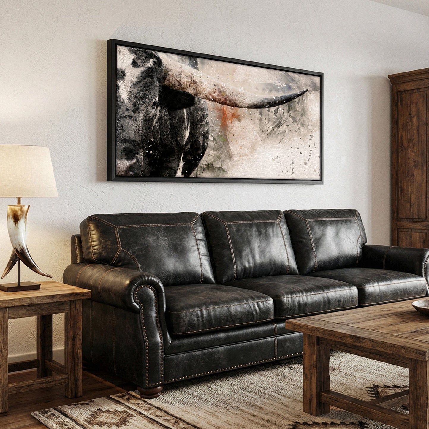 Modern Western Wall Decor - Texas Longhorn Panoramic Wall Art Teri James Photography