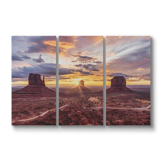 Monument Valley Sunrise Triptych Canvas Art 48" x 72" (3 @ 24" x 48") Wall Art Teri James Photography