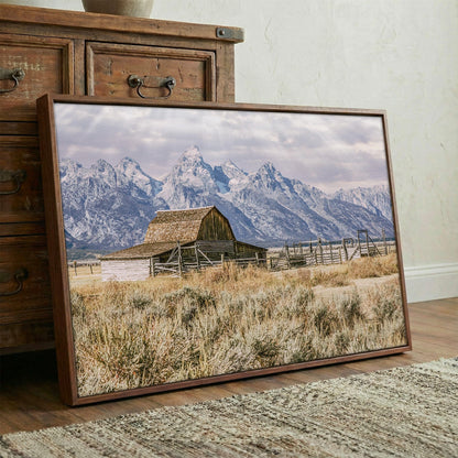 Moulton Barn Wall Art - Rustic Mountain Landscape Art with Grand Teton Canvas Print Wall Art Teri James Photography