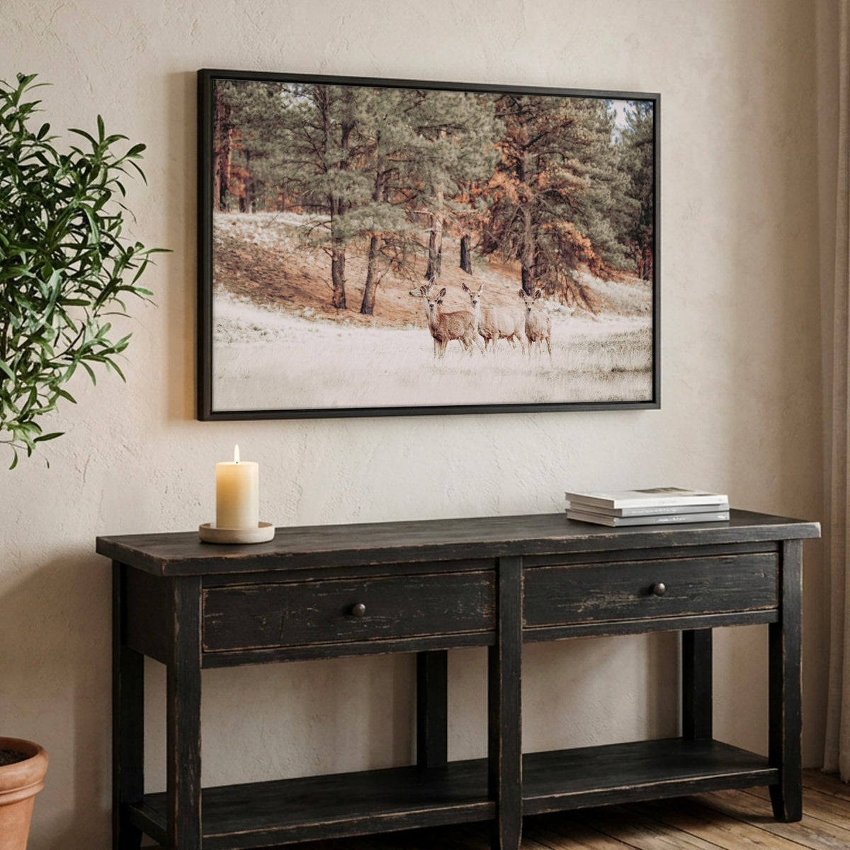 Mule Deer Canvas Print - Large Wildlife Wall Art Canvas-Black Frame / 12 x 18 Inches