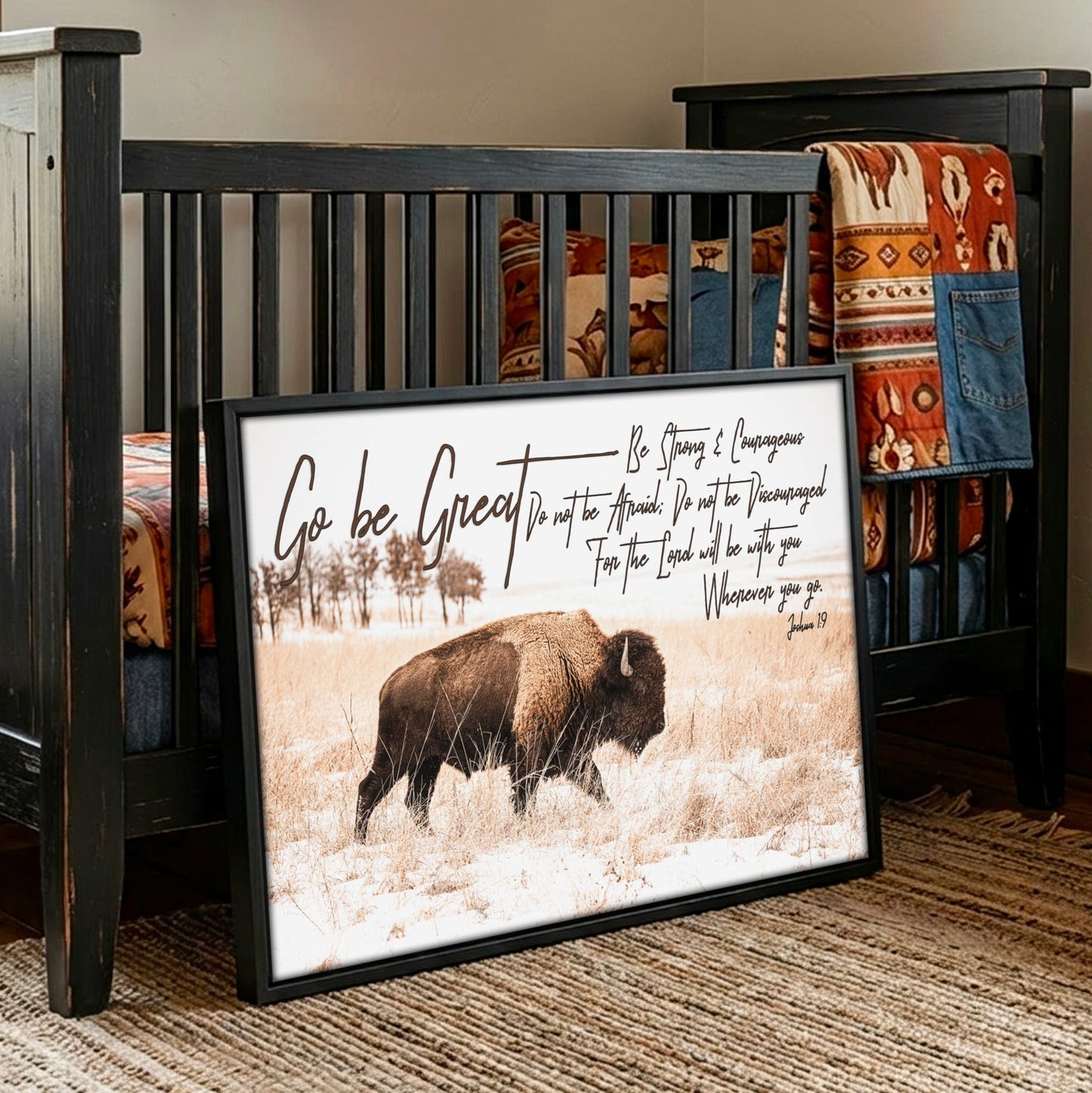 Newborn Nursery Gift - Bison Bible Verse Canvas Print