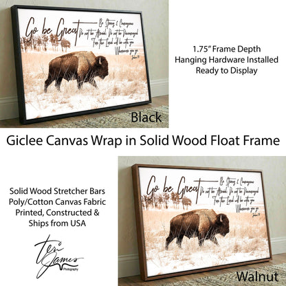 Newborn Nursery Gift - Bison Wall Decor With Bible Verse Canvas Print Canvas-Black Frame / 12 x 18 Inches Wall Art Teri James Photography