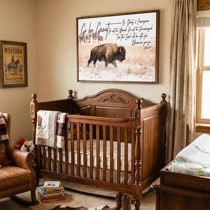 Newborn Nursery Gift - Bison Wall Decor With Bible Verse Canvas Print Wall Art Teri James Photography