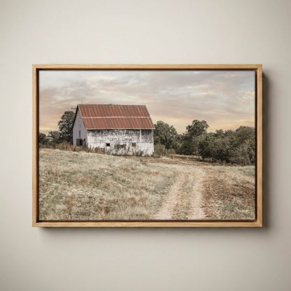 No 9 Cattle Company Barn - Rustic Farmhouse Decor Canvas-Natural Oak Float Frame / 12 x 18 Inches