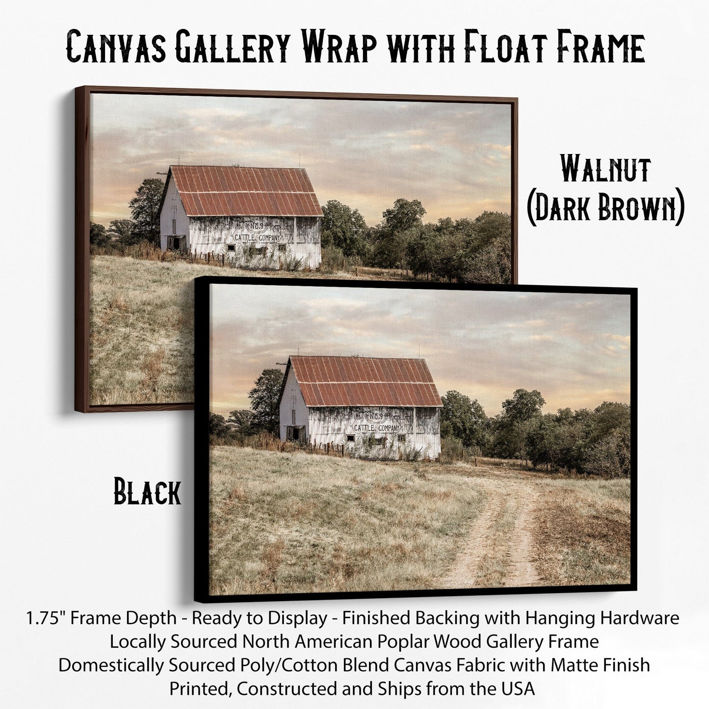 No 9 Cattle Company Barn Canvas-Black Frame / 12 x 18 Inches Wall Art Teri James Photography