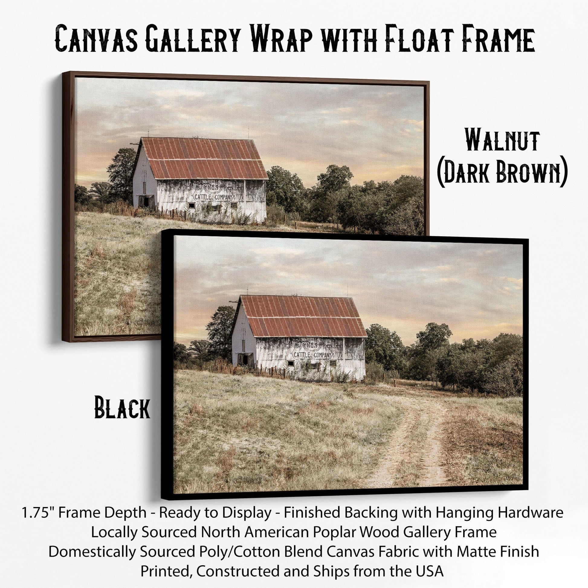 No 9 Cattle Company Barn Canvas-Black Frame / 12 x 18 Inches Wall Art Teri James Photography