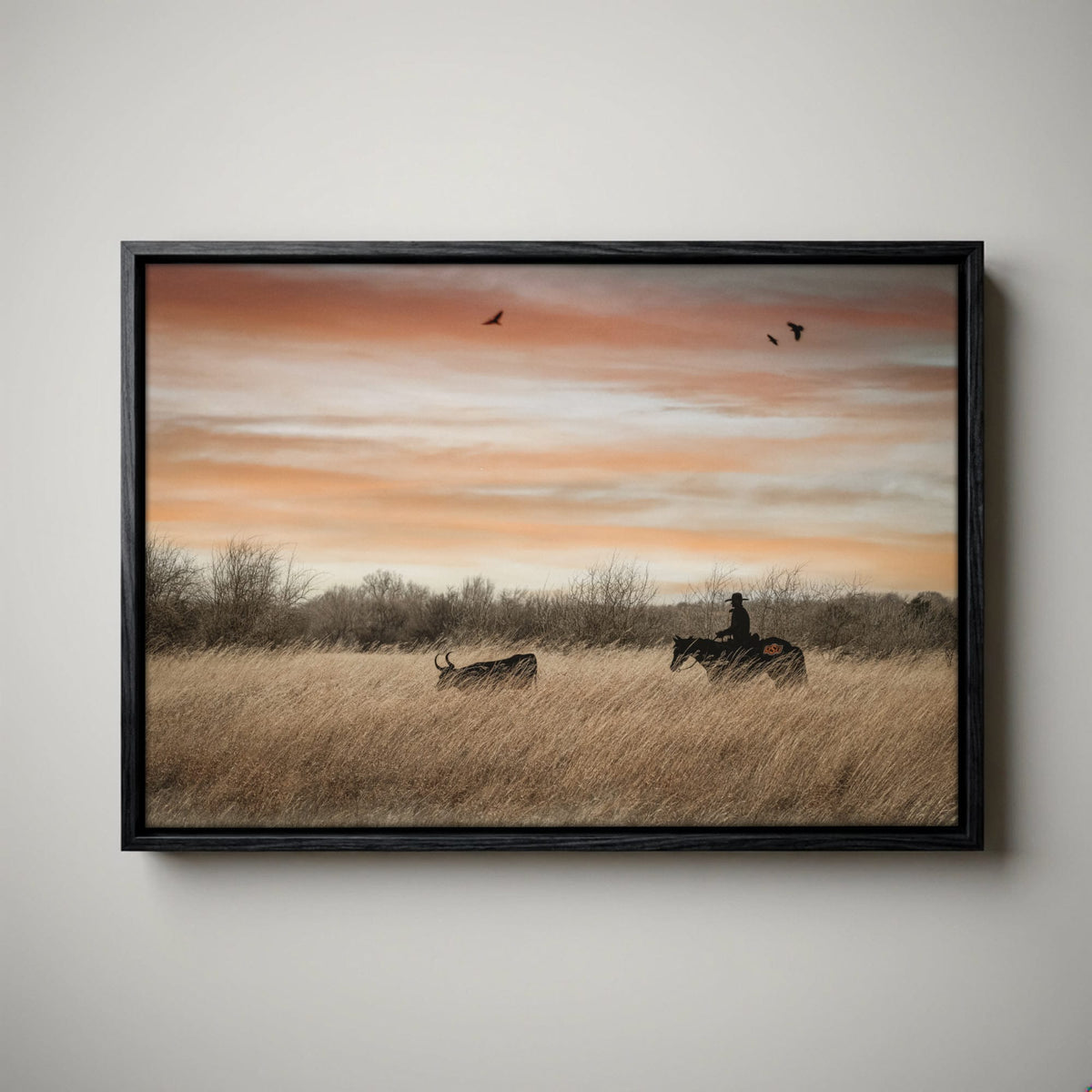 Oklahoma State University Wall Art - Cowboy, Horse and Longhorn