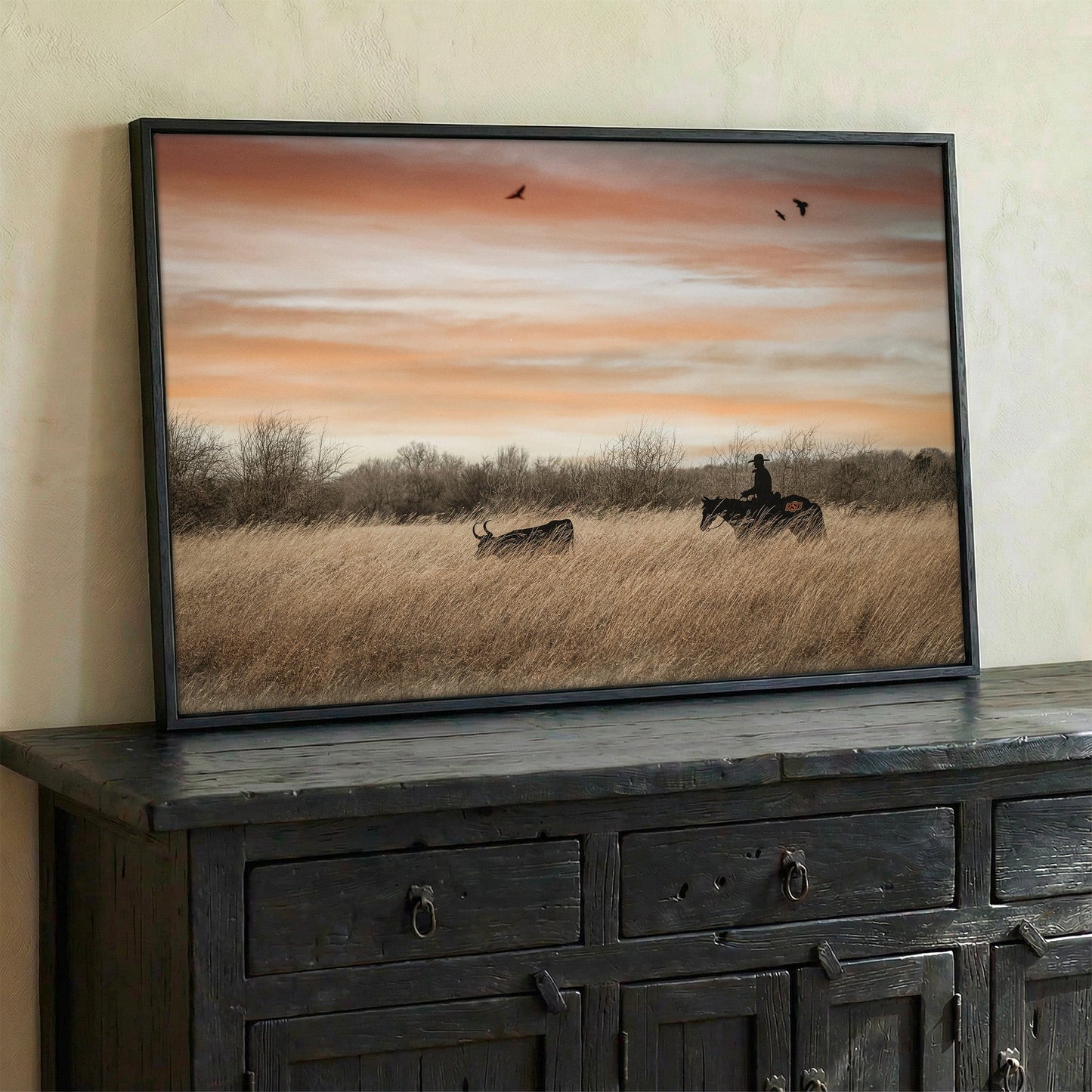 Oklahoma State University Wall Art - Cowboy, Horse and Longhorn Wall Art Teri James Photography