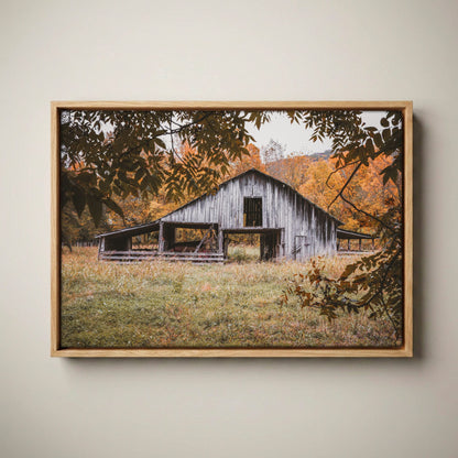 Old Arkansas Barn Wall Art - Rustic Farmhouse Canvas-Natural Oak Float Frame / 12 x 18 Inches