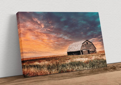 Old Barn and Colorful Sunset Wall Art Canvas-Unframed / 12 x 18 Inches Wall Art Teri James Photography