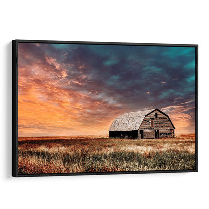 Old Barn and Colorful Sunset Wall Art Canvas-Black Frame / 12 x 18 Inches Wall Art Teri James Photography
