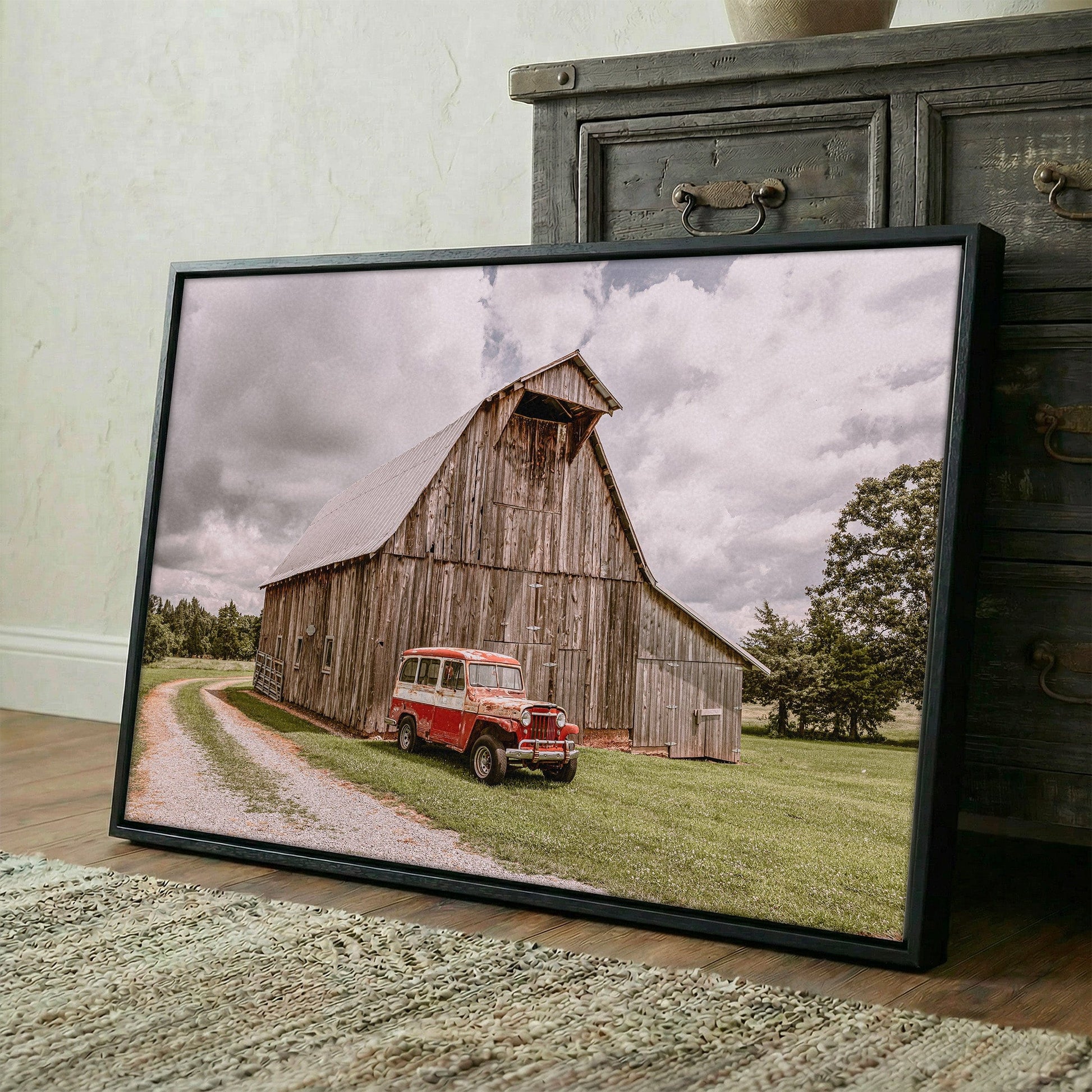 Old Barn and Willy's Jeep Rustic Art Wall Art Teri James Photography
