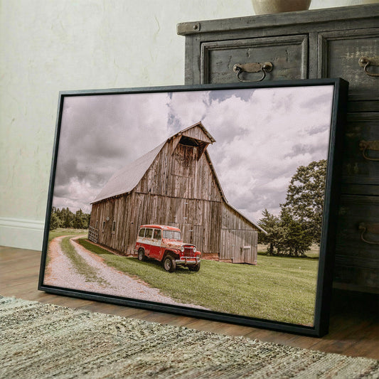 Old Barn and Willy's Jeep Rustic Art Wall Art Teri James Photography