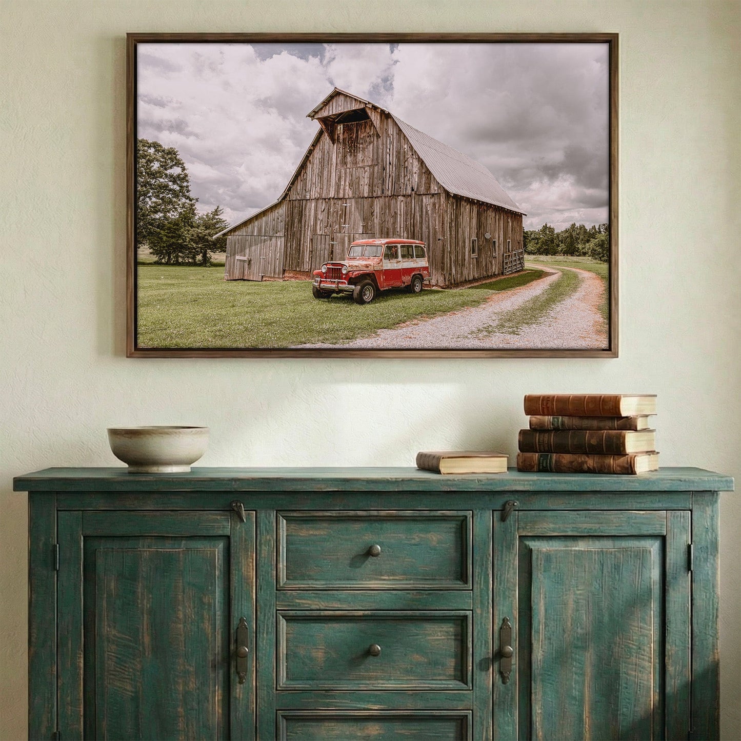 Old Barn and Willy's Jeep Rustic Art Wall Art Teri James Photography