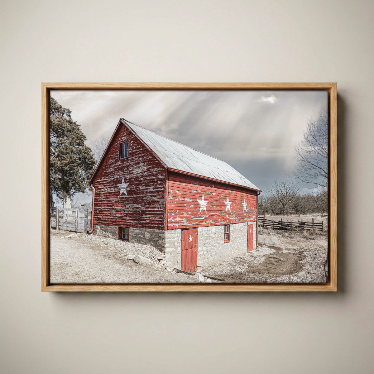 Old Barn Canvas Print - Americana Wall Art Canvas-Natural Oak Float Frame / 12 x 18 Inches