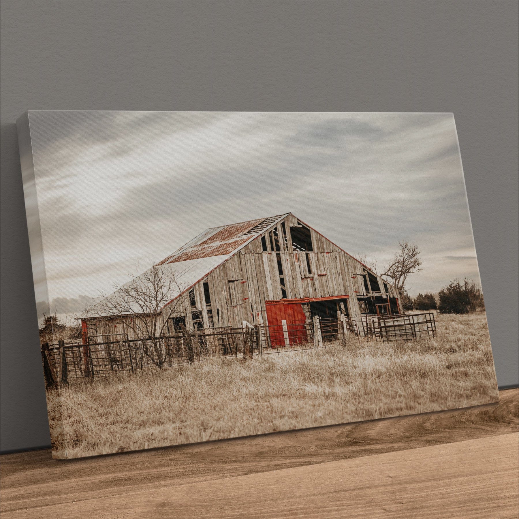 Old Barn Farmhouse Wall Art - Rustic Oklahoma Canvas-Unframed / 12 x 18 Inches