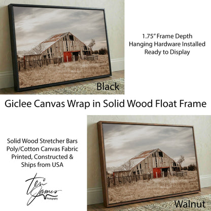 Old Barn Farmhouse Wall Art - Rustic Oklahoma Canvas-Walnut Frame / 12 x 18 Inches