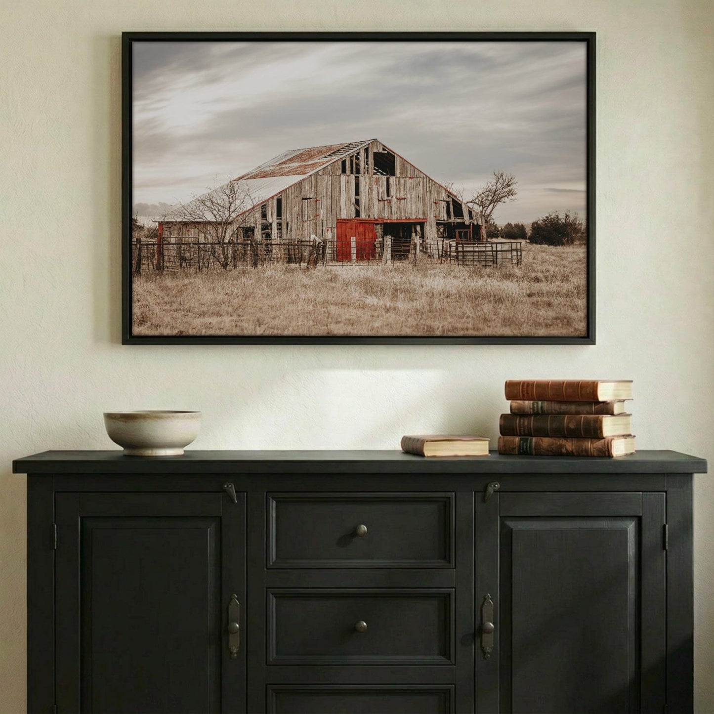 Old Barn Farmhouse Wall Art - Rustic Oklahoma Canvas-Black Frame / 12 x 18 Inches