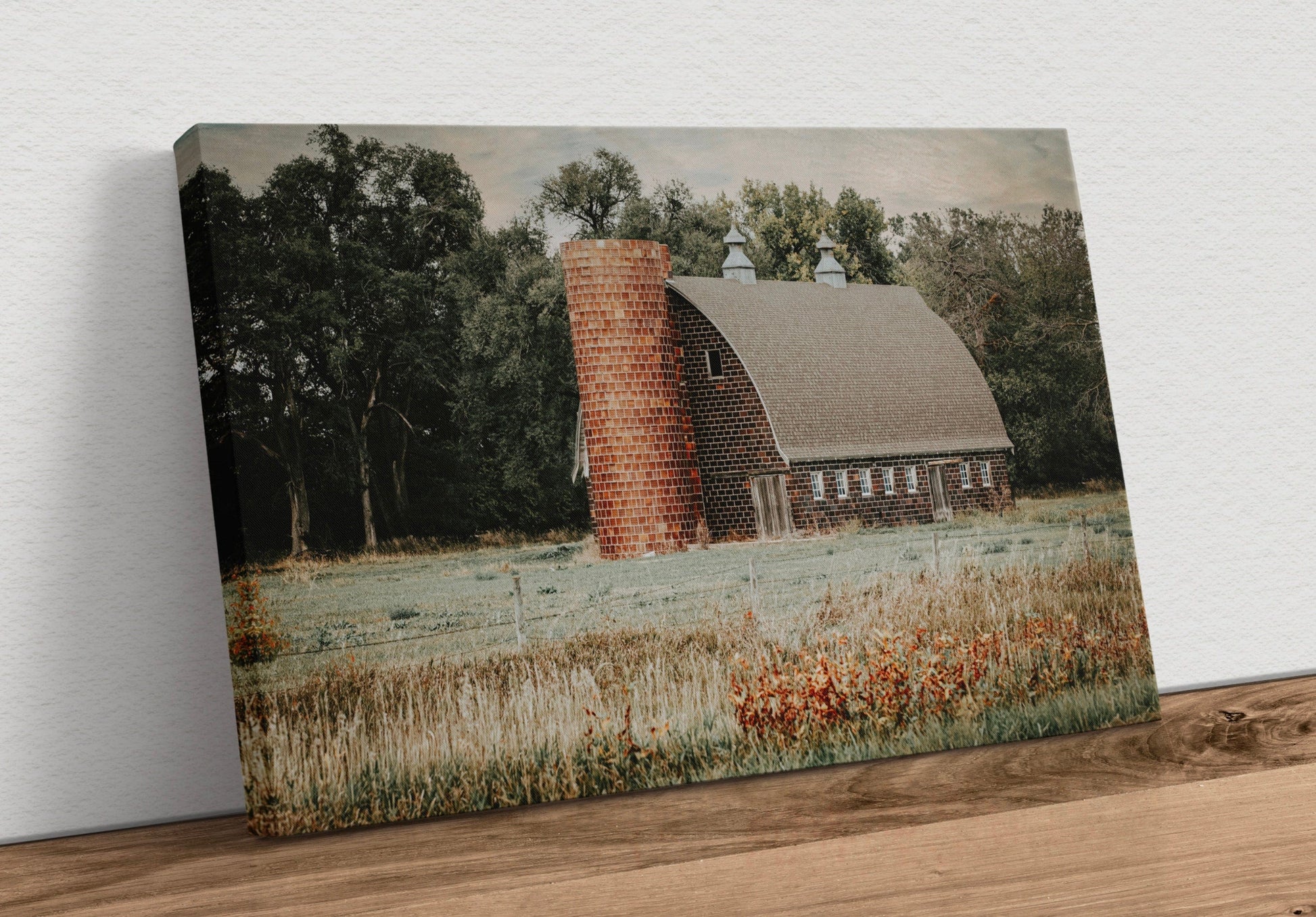 Old Brick Barn and Silo Wall Art Canvas-Unframed / 12 x 18 Inches Wall Art Teri James Photography