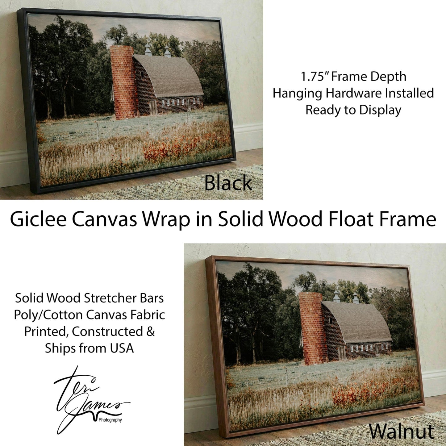 Old Brick Barn Art - Rustic Farmhouse Decor & Cozy Fall Wall Art Canvas Print Canvas-Black Frame / 12 x 18 Inches Wall Art Teri James Photography