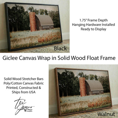 Old Brick Barn Art - Rustic Farmhouse Decor & Cozy Fall Wall Art Canvas Print Canvas-Black Frame / 12 x 18 Inches Wall Art Teri James Photography