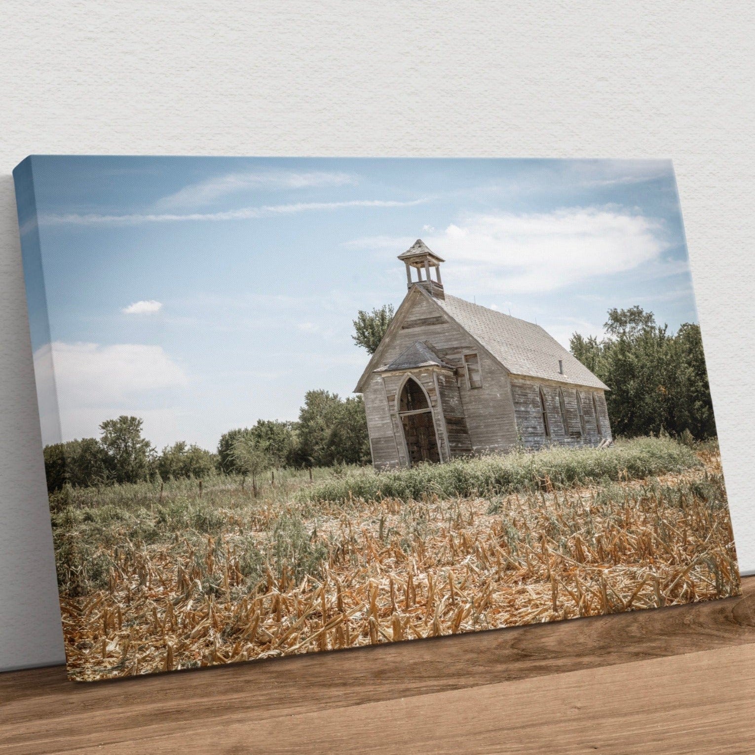 Old Church in Kansas Cornfield Canvas-Unframed / 12 x 18 Inches Wall Art Teri James Photography
