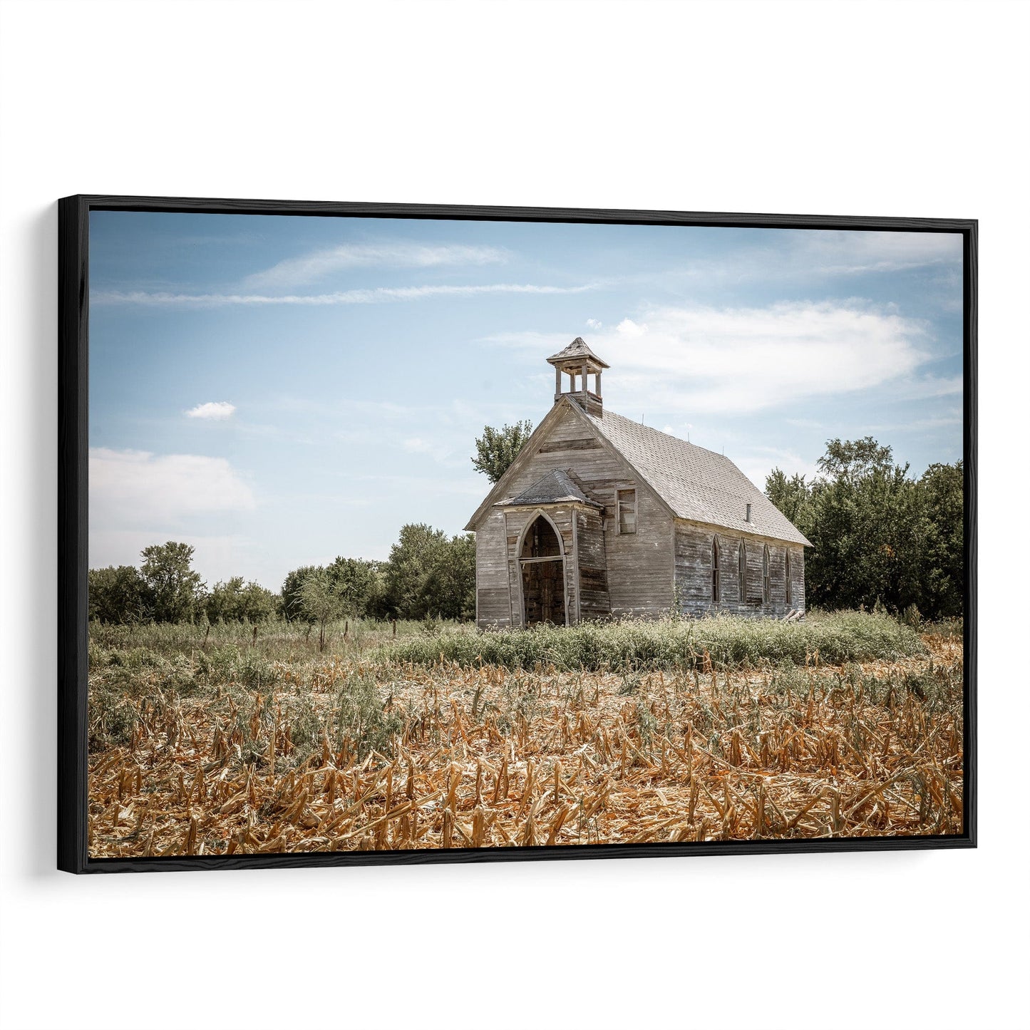 Old Church in Kansas Cornfield Canvas-Black Frame / 12 x 18 Inches Wall Art Teri James Photography