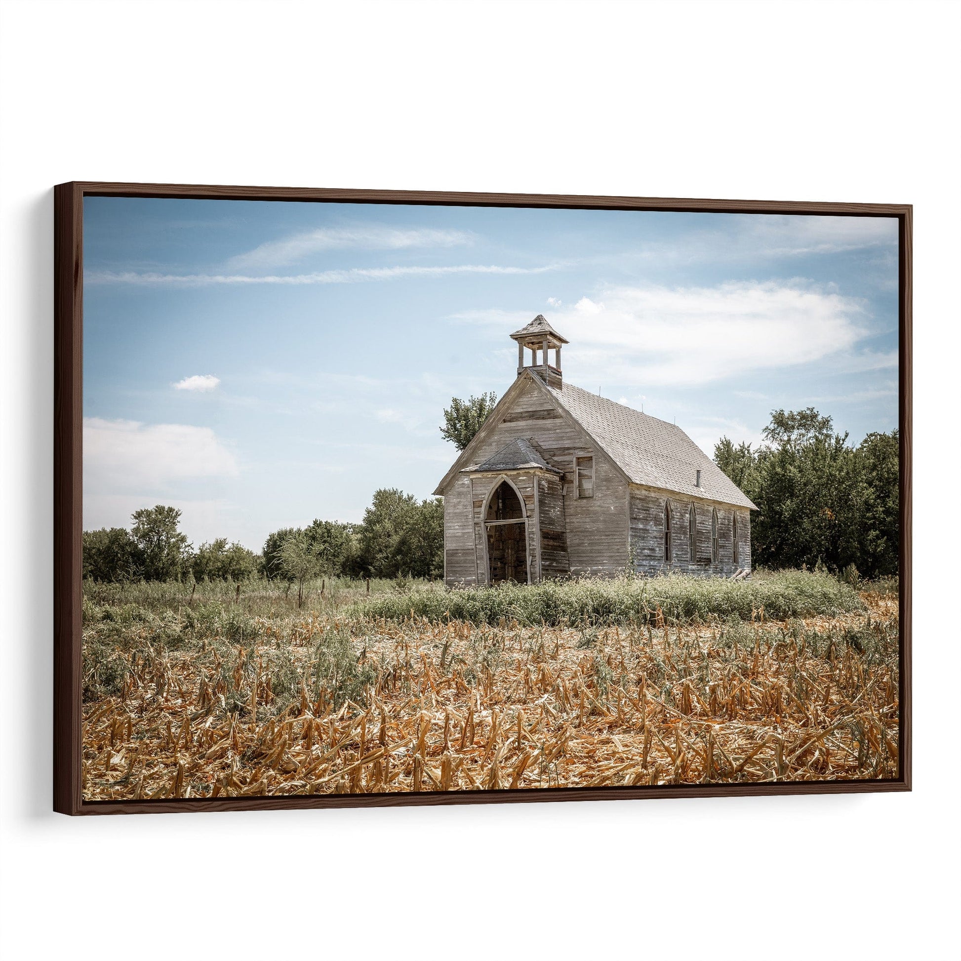 Old Church in Kansas Cornfield Canvas-Walnut Frame / 12 x 18 Inches Wall Art Teri James Photography