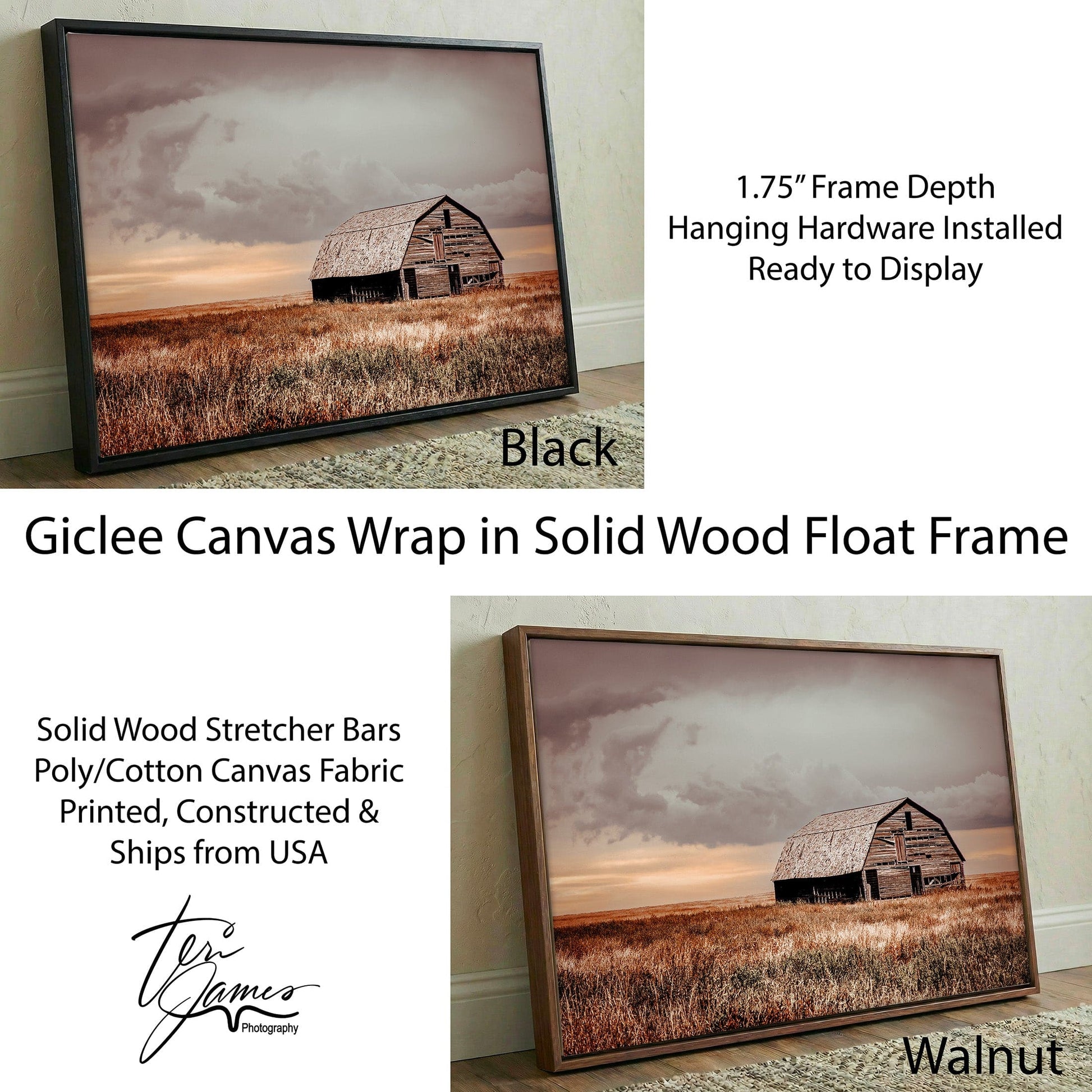 Old Oklahoma Barn Canvas - Rustic Farmhouse Wall Art by Teri James Photography Canvas-Black Frame / 12 x 18 Inches Wall Art Teri James Photography