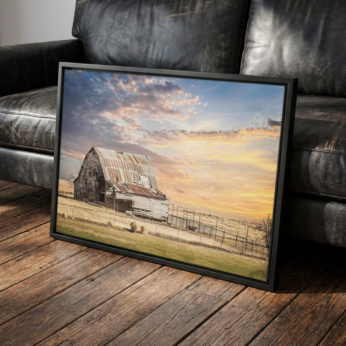 Old Oklahoma Barn Canvas - Rustic Wall Decor For Dining Room Canvas-Black Frame / 12 x 18 Inches