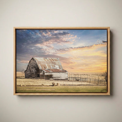 Old Oklahoma Barn Canvas - Rustic Wall Decor For Dining Room Canvas-Natural Oak Float Frame / 12 x 18 Inches