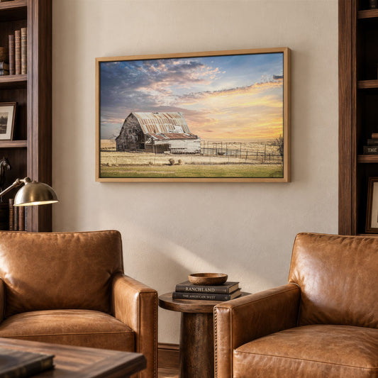 Old Oklahoma Barn Canvas - Rustic Wall Decor For Dining Room