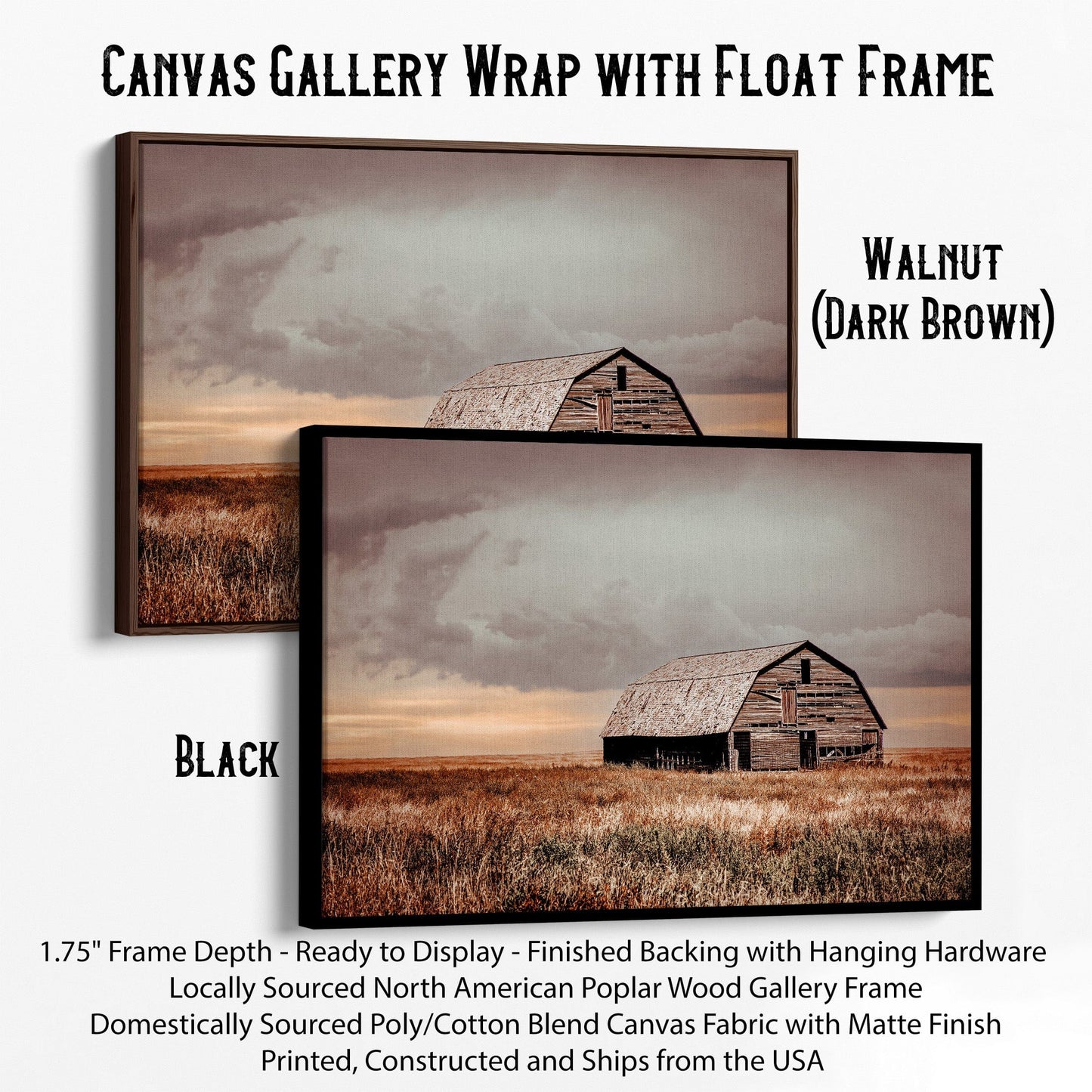 Old Oklahoma Barn Canvas Canvas-Black Frame / 12 x 18 Inches Wall Art Teri James Photography