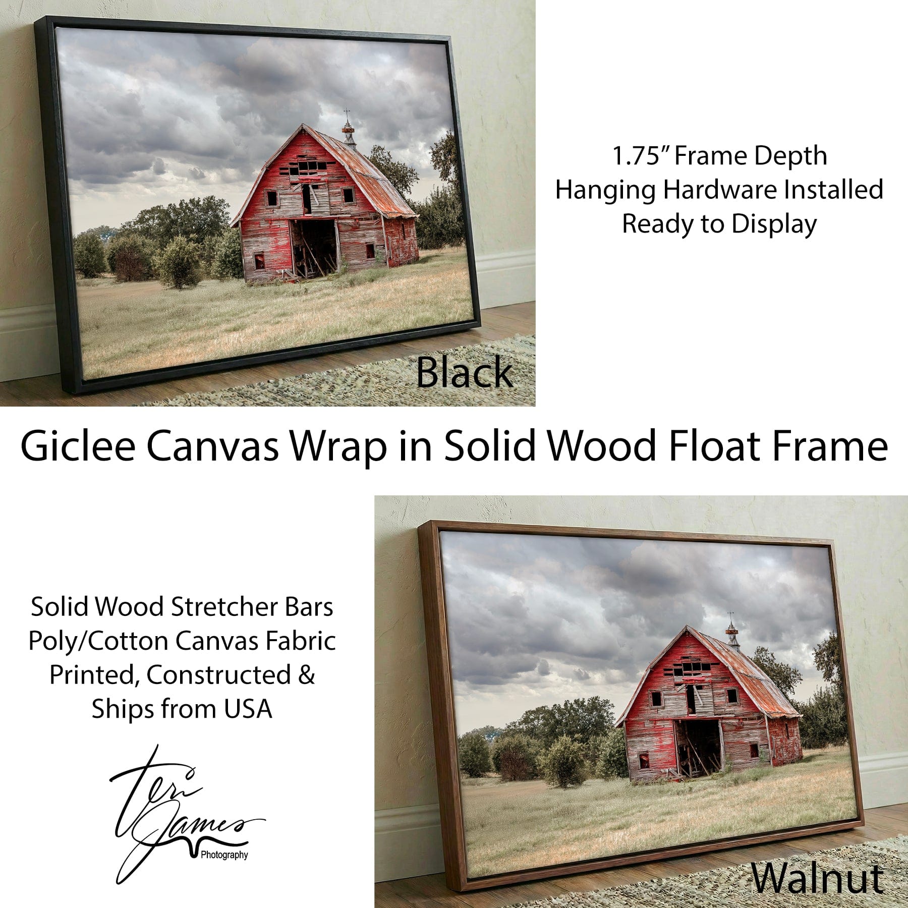 Old Oklahoma Red Barn Canvas - Rustic Farmhouse